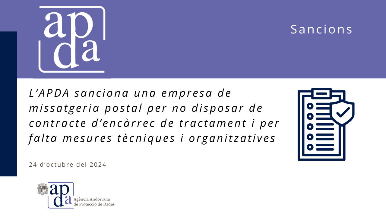 L’APDA sanciona una empresa per falta mesures tècniques i organitzatives 